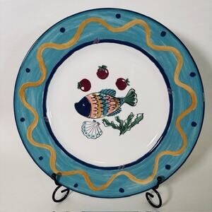 Mikasa Ocean Collage 1 Dinner Plate Fashion Plus, Aqua Band, Fish/Fruit Center